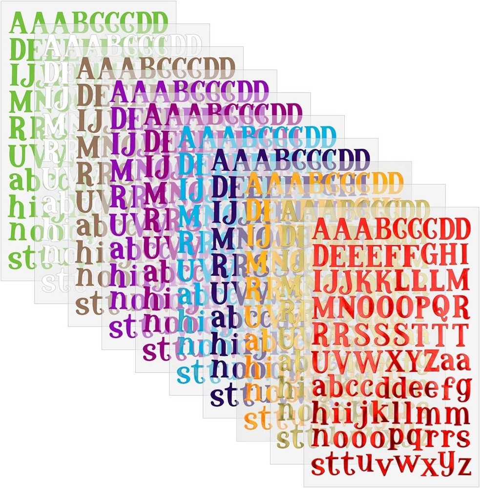 10 Sheets Letter Stickers Colorful Glitter Self Adhesive Alphabet Bright Red
