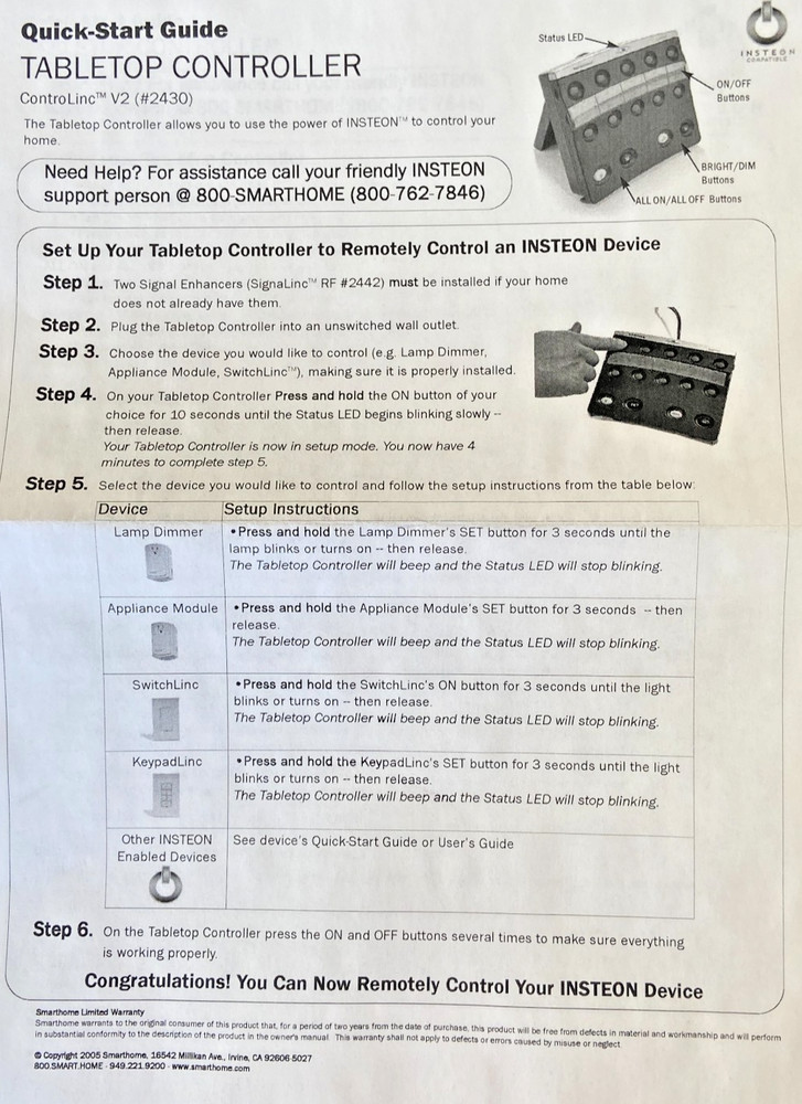 NEW Insteon ControLinc V2 Tabletop Controller Model 2430 SmartHome