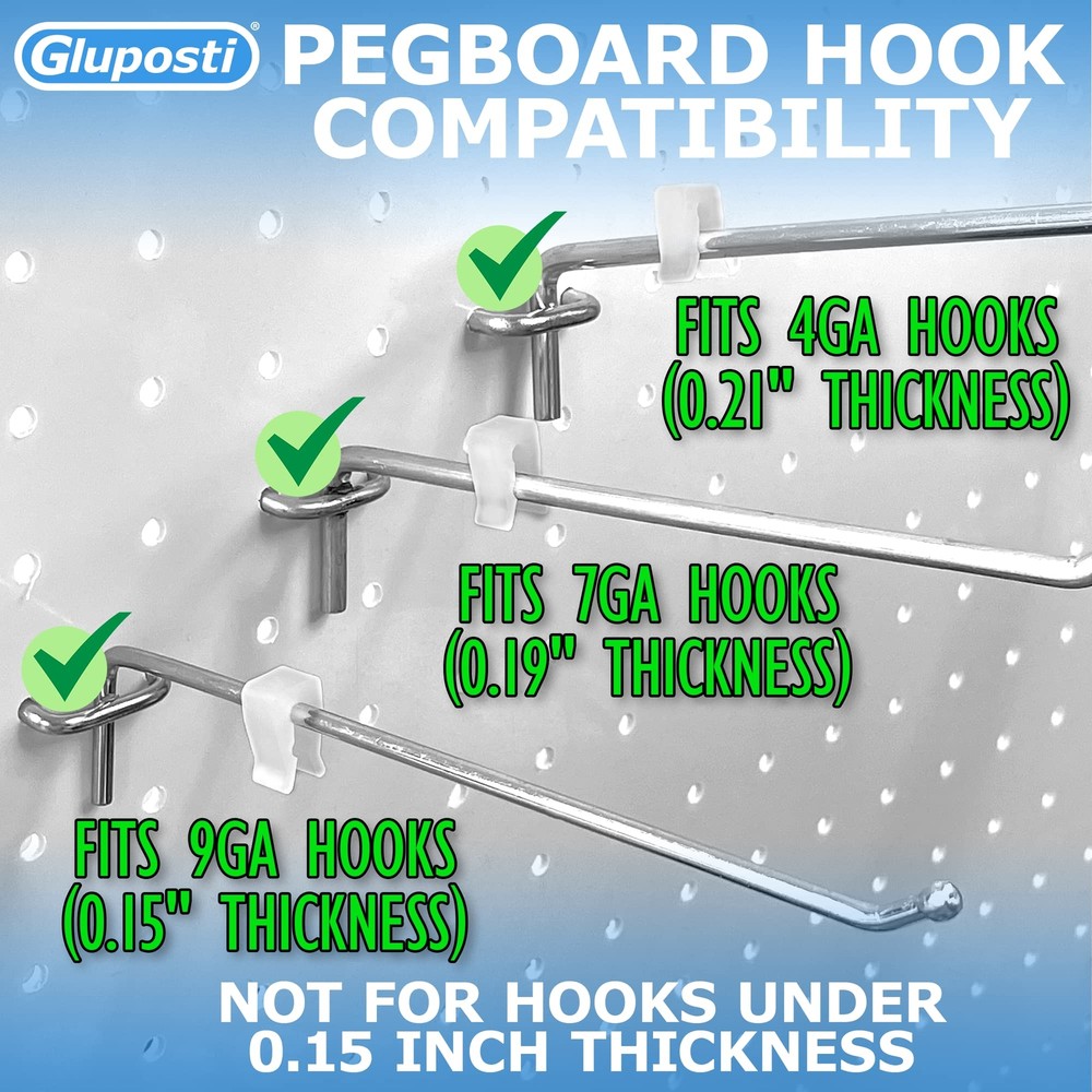 Peg Hook Stoppers for 1/4 Pegboard Hooks & Slatwall Hooks Clear Rectangular I...