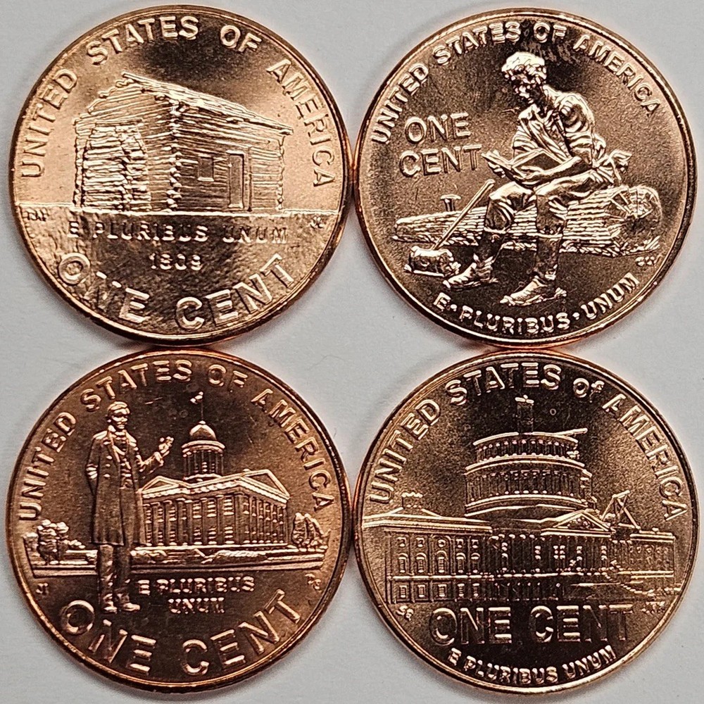 Complete Set Lincoln Bicentennial 2009 Cent PHILADELPHIA From Mint Rolls 4 Coins