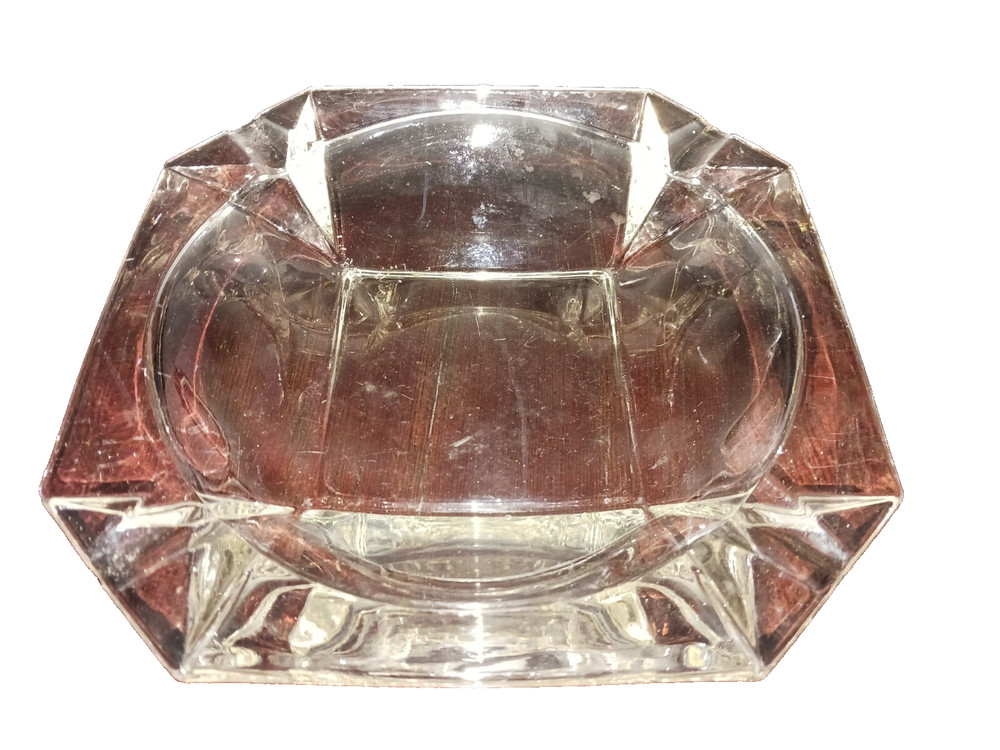 Cigarette Ashtray Square Clear Glass Huge