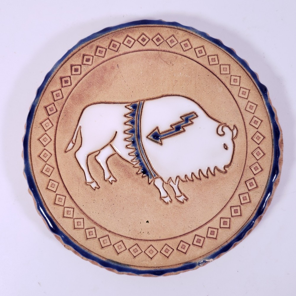 SIGNED Nan Groves Buffalo Decorative Bread Warming TILE TRIVET