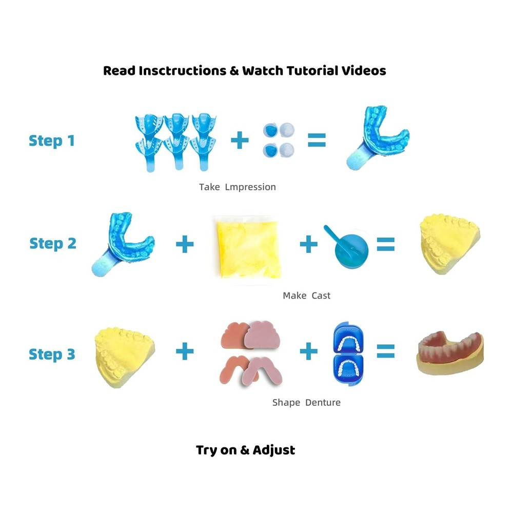 DIY Denture Kit with Impression, Do-It-Yourself Partial Denture Solution, Small