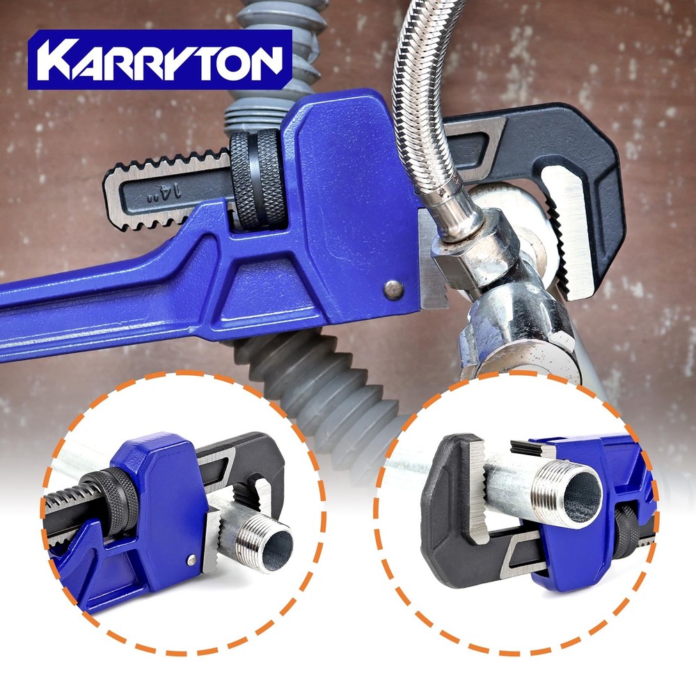 Pipe Wrench Set Adjustable Jaw Opening Cast Iron Handle 4 Pcs
