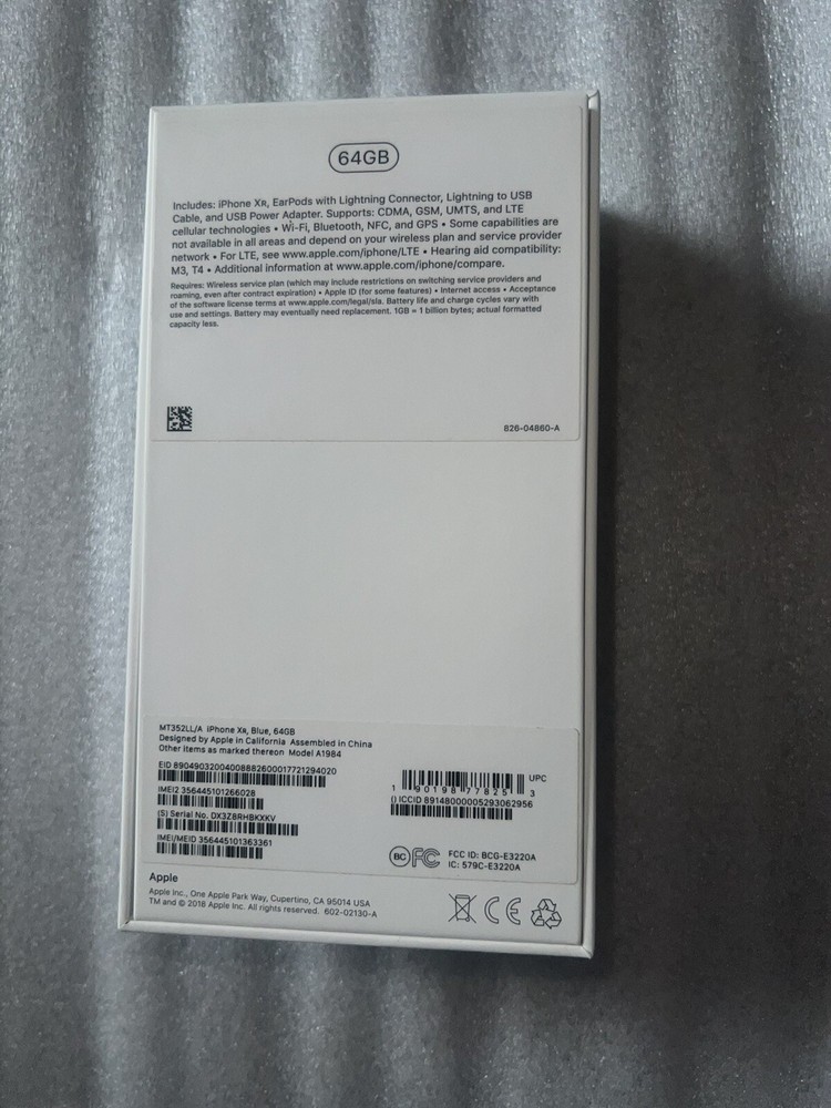 Apple Iphone XR Empty Box Only For Blue 64 GB Phone