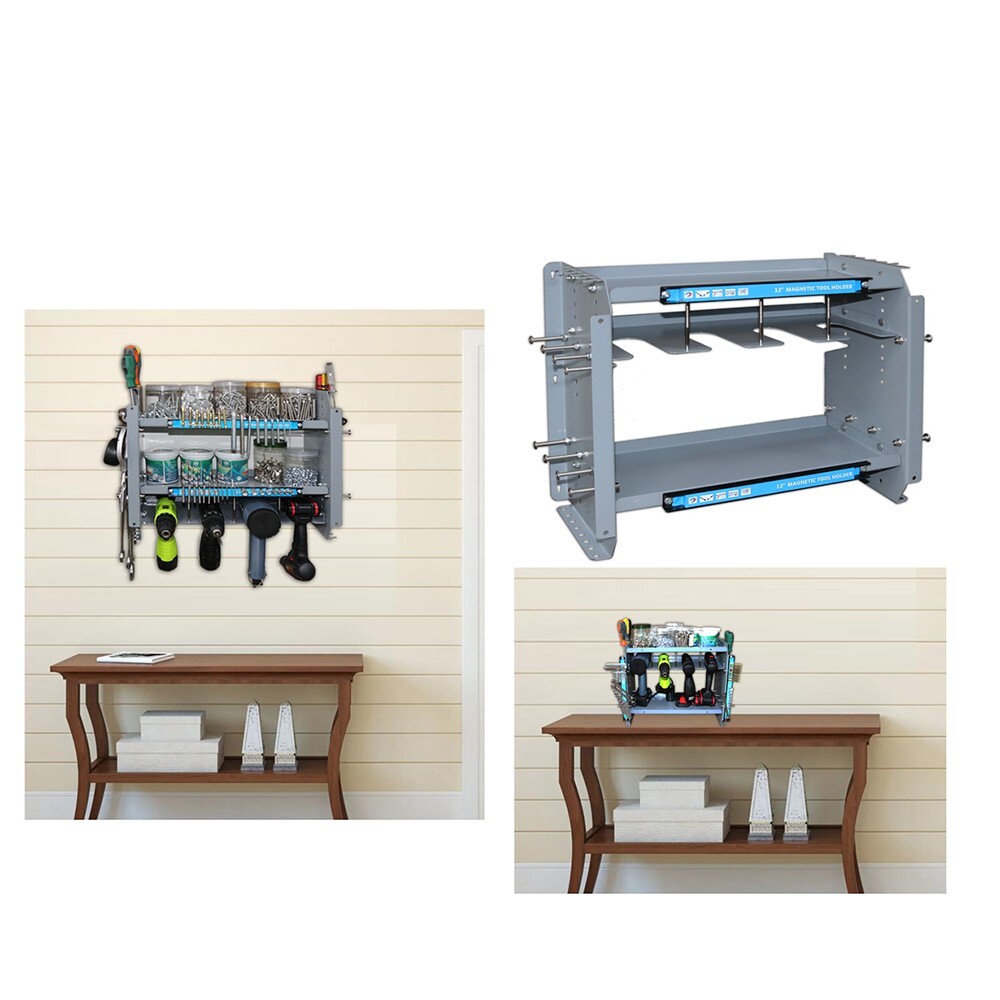 Wall-mounted Garage Tool Rack 3-Layer Tool Organization Device 12"Magnetic Strip