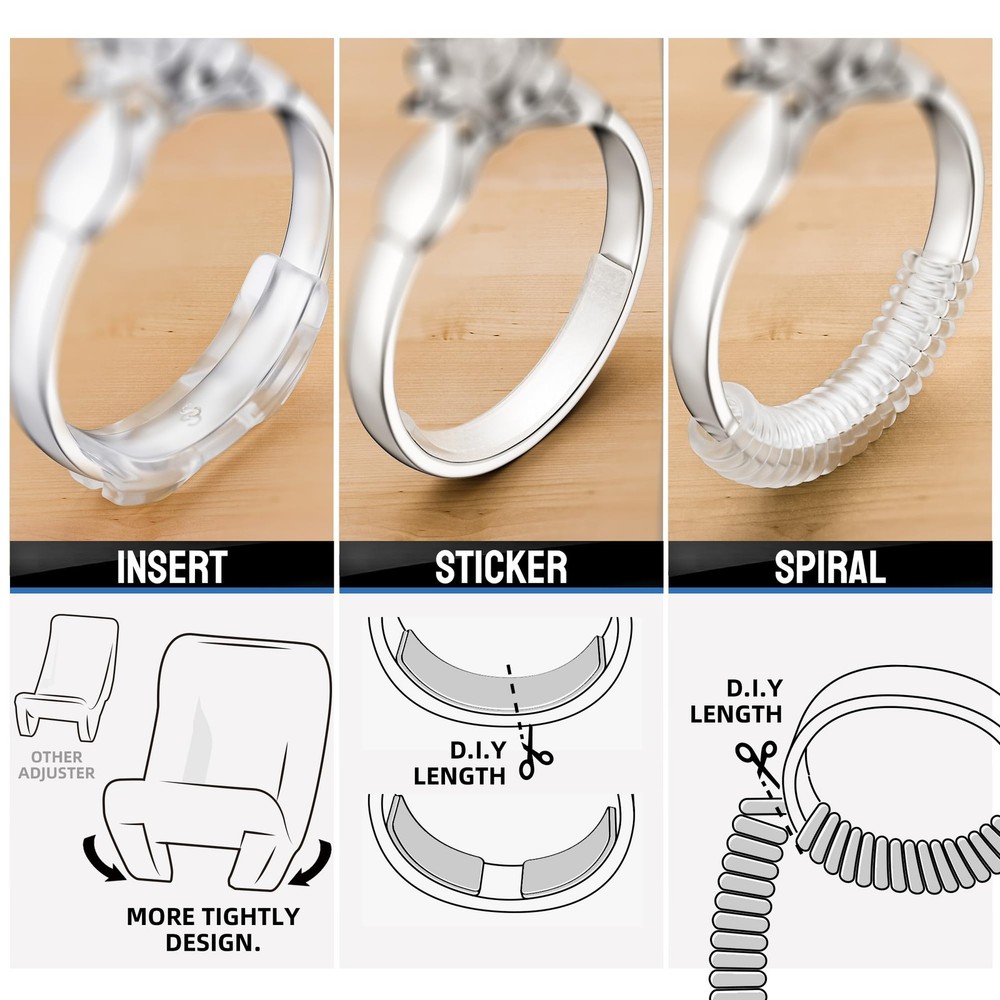 Ring Sizer Adjuster for Loose Rings, 64-Piece Set with 3 Types (Spiral...