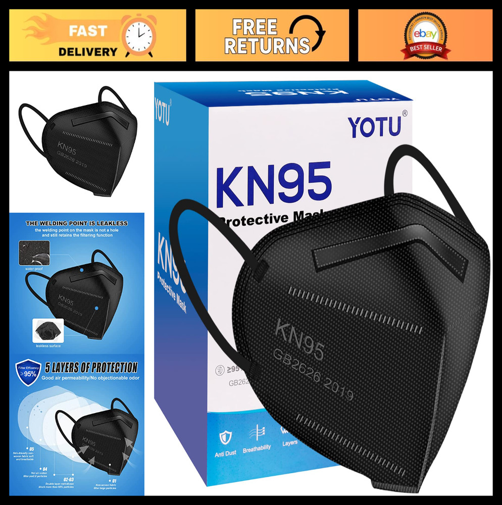 60 Pcs KN95 Face Masks, 5-Layer Cup Design, 95% Filter Efficiency, Home & Work