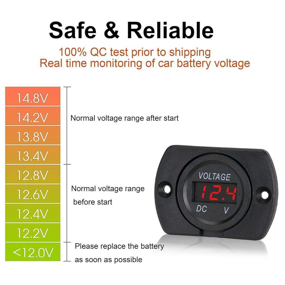 Volt Gauge Meter Voltage LED Digital Display DC 12V-24V Car Panel Voltmeter