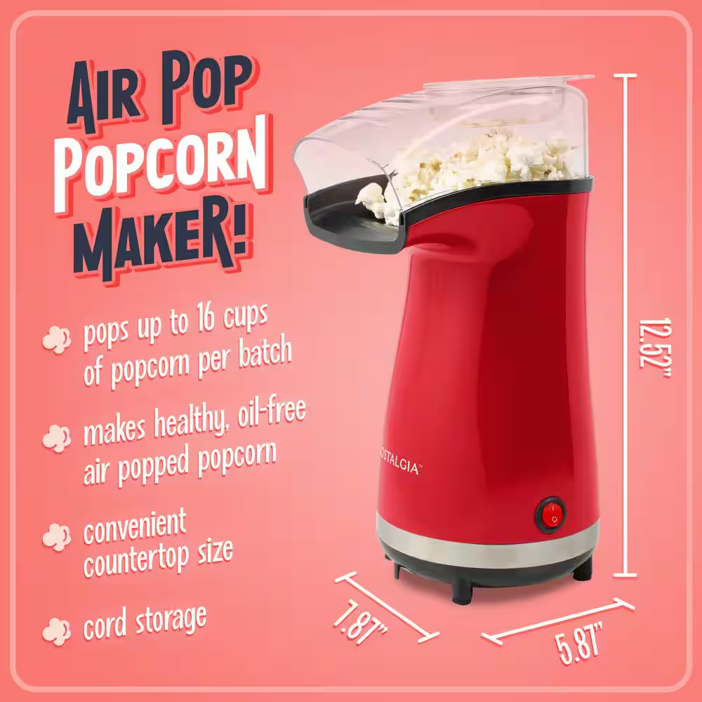 1040 W 128 Oz Red Air-Pop Popcorn Machine