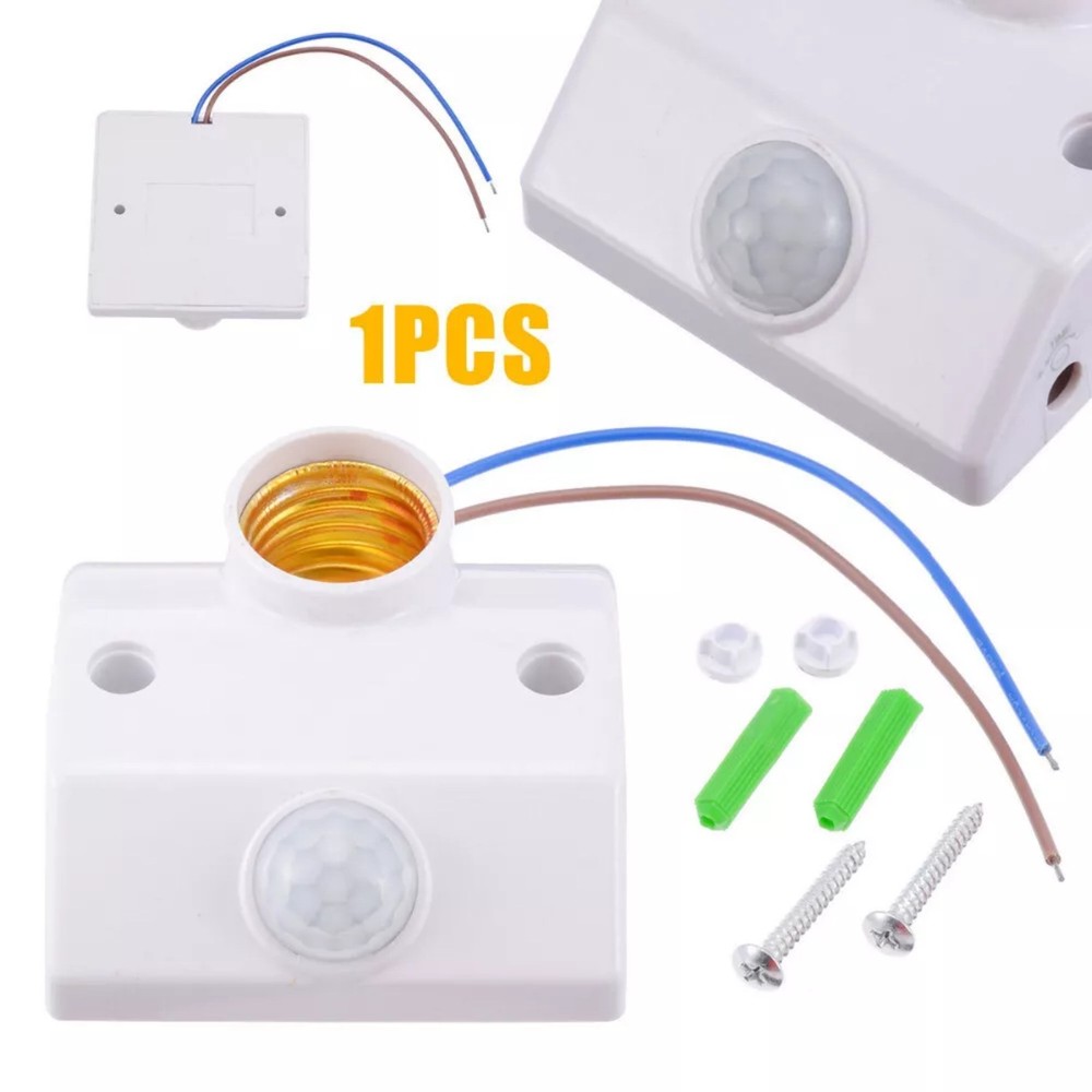 White Auto Human Motion Sensor Detector Bulb Light Lamp Base Holder