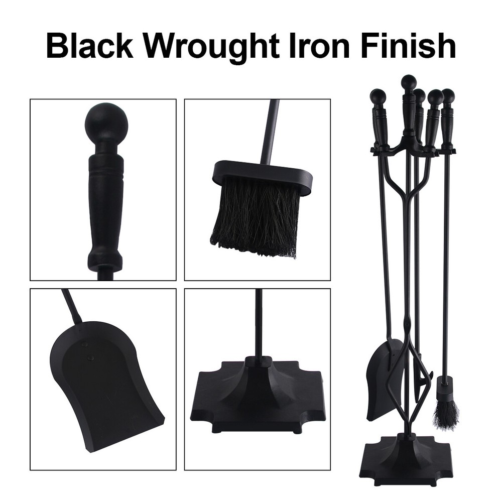 5Pcs Fireplace Tools Set Wrought Iron Fire Place Accessories Tools with Handles