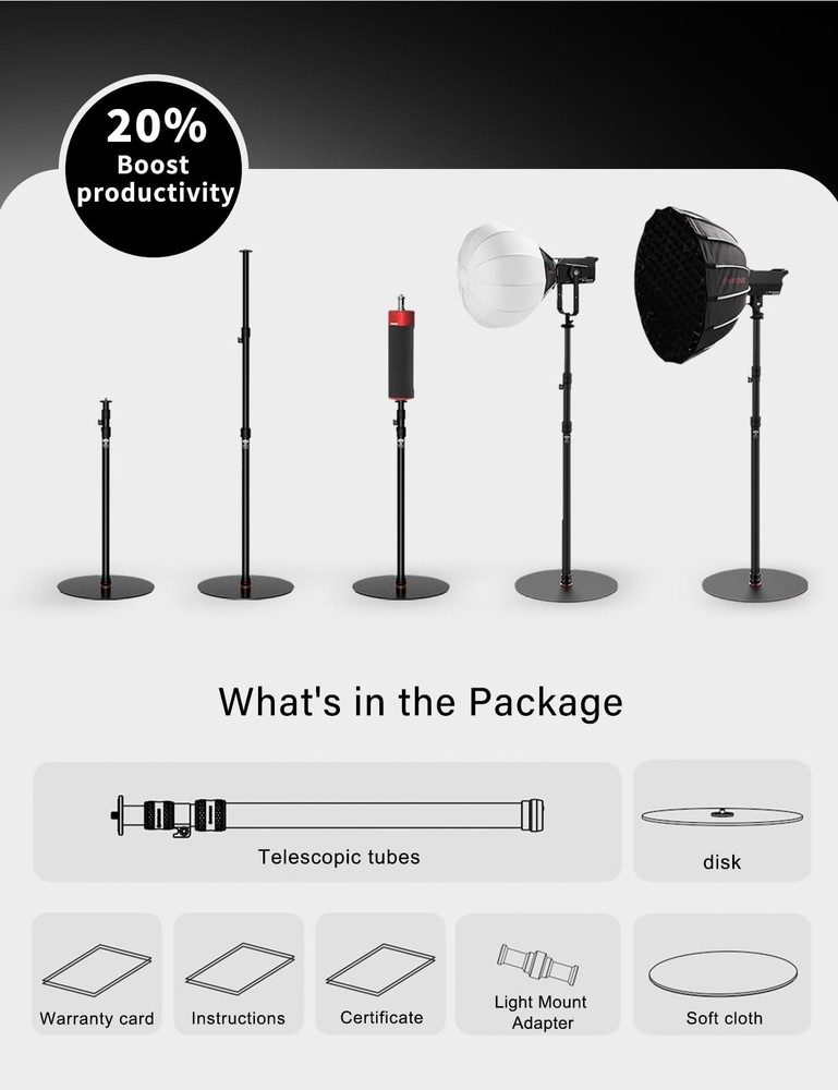 A400 Round Base Monopod Stand, 79'' Studio Light Stand with Flat Base, Alumin...