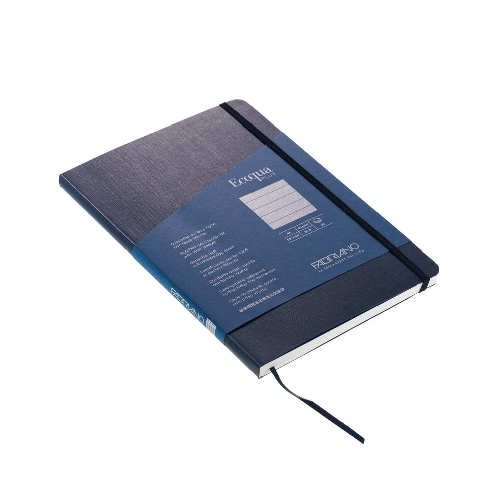 Ecoqua Plus Stitch-Bound Notebook, 5.8" x 8.3", A5, Lined, Navy