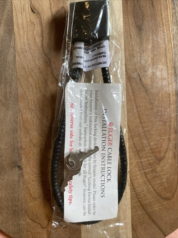 Ruger Black Cable Gun Lock W/ Instructions & 2 Keys ~NEW