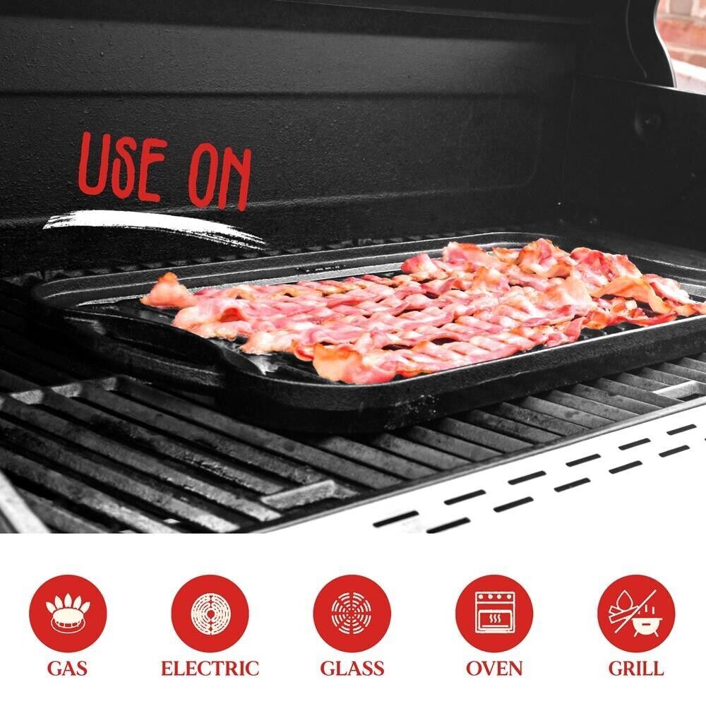 NutriChef Kitchen Plate Reversible Cast Iron Griddle, Classic Flat Grill Pan