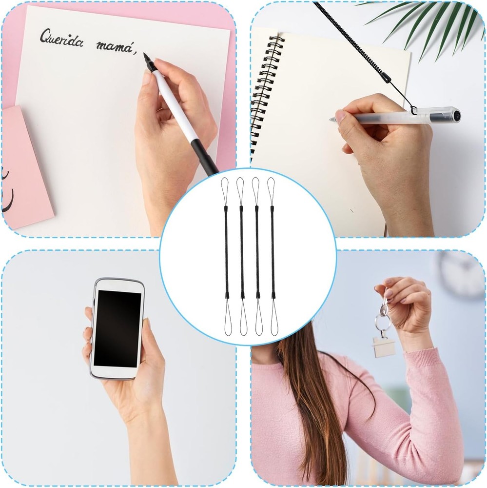 4Pcs Pen Leash, Stylus Tether, Plastic Elastic Tether Lanyard for Black