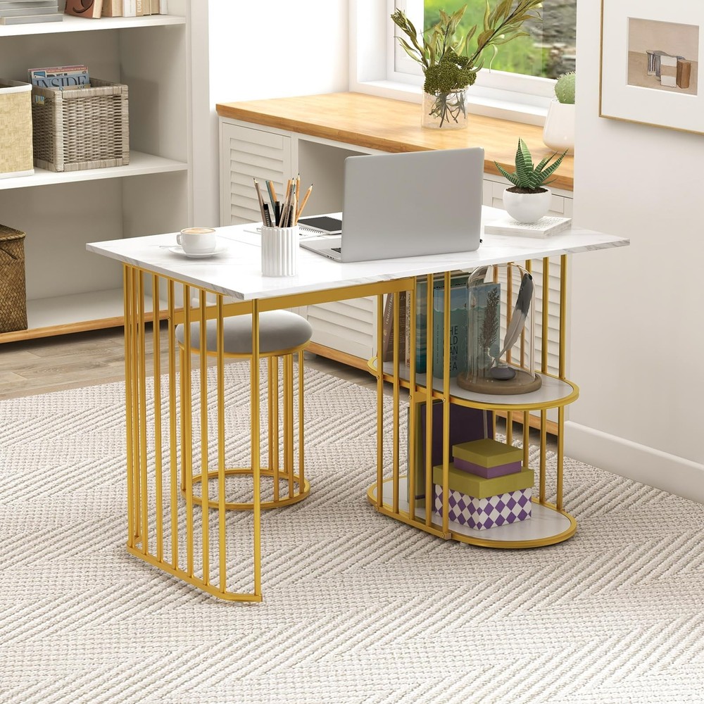 3-Piece Dining Table Set for 2, Rectangular Kitchen Table with 2 Stools, 2-Ti...