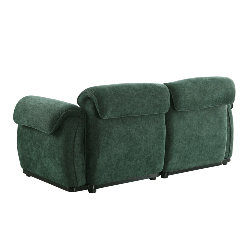 68.5" Green Chenille Sectional Sofa, Iron Frame, Split Back, Square Arms