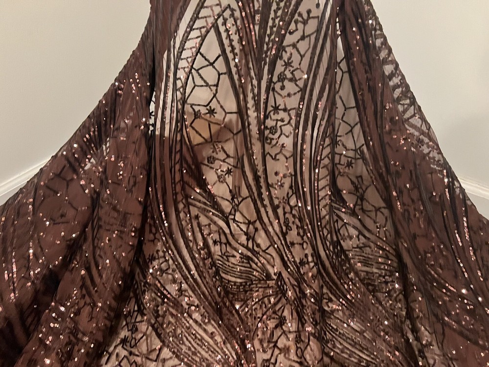 Brown 4way stretch sequins Embroidery Mesh Lace fabric 50” Width 1 Yard