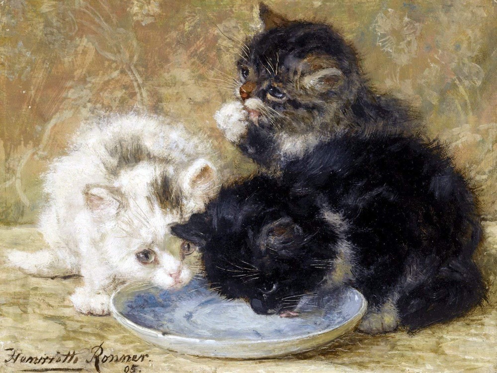 THREE KITTENS by H. Ronner-Knip Cats Tile Mural Kitchen Backsplash Ceramic 10x8