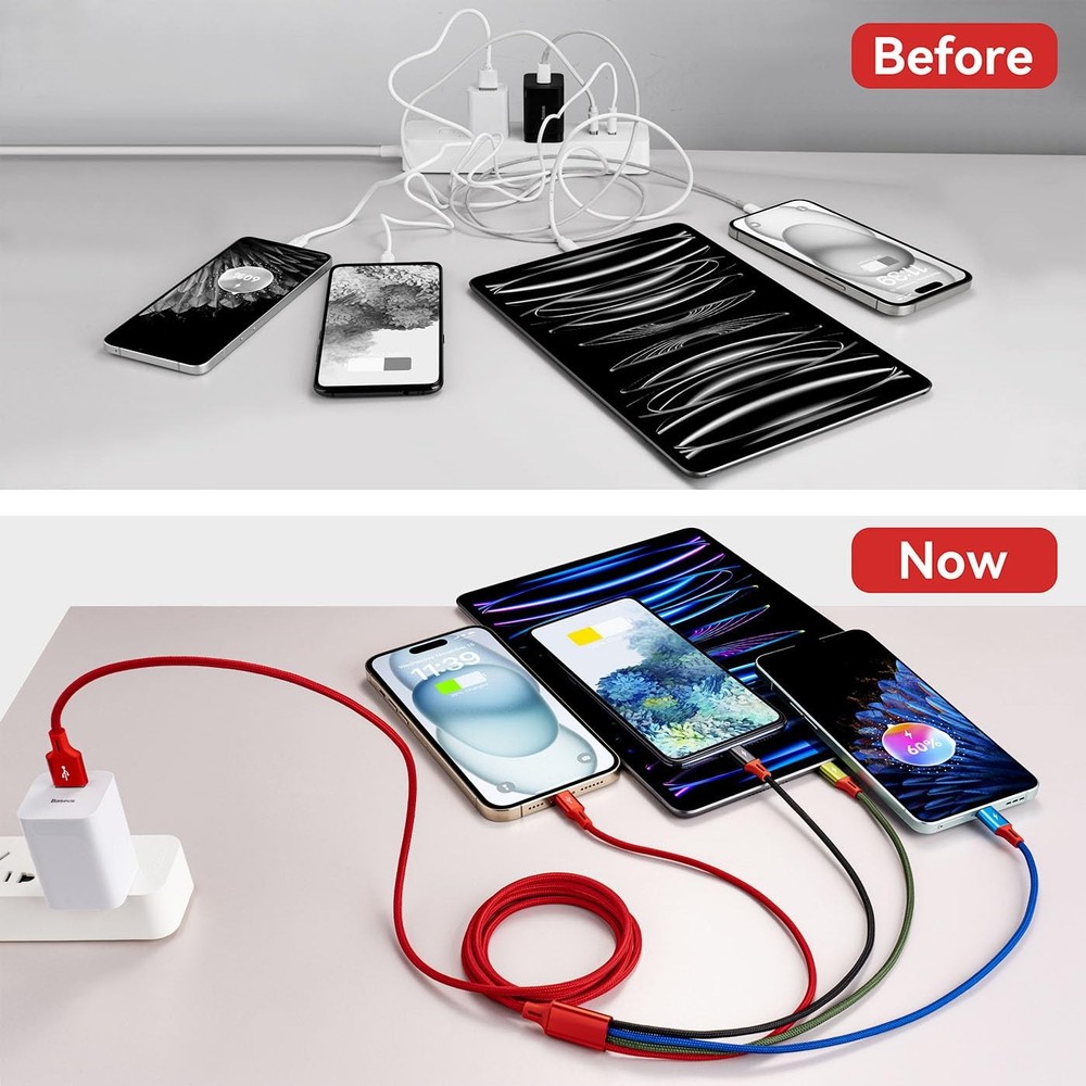 Multi Charging Cable 3.5A, [2Pack 6Ft] 4 in 1 Multiple Cord 6ft, Red