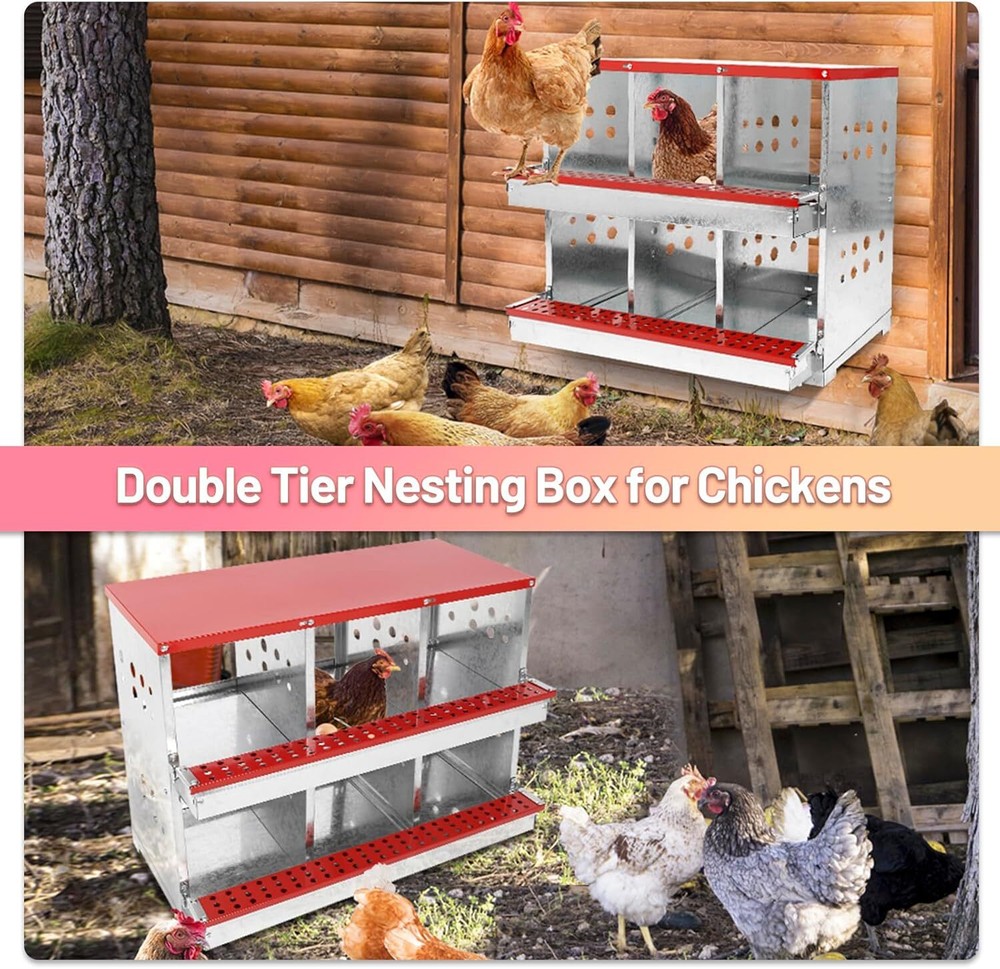 6 Compartment Nesting Boxes for Chickens,Galvanized Steel Chicken Laying Boxes