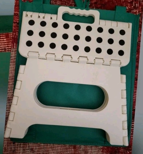 White Plastic Folding Step Stool With Handle, Thin profile, Lightly used