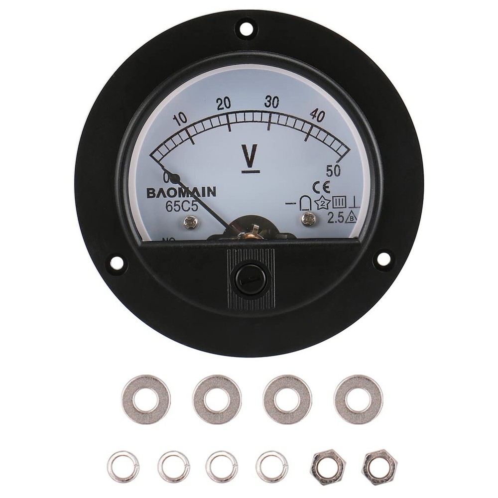Baomain DC 50V Round Voltmeter Voltage Meter 65C5 Gauge Analog Panel Class 2....