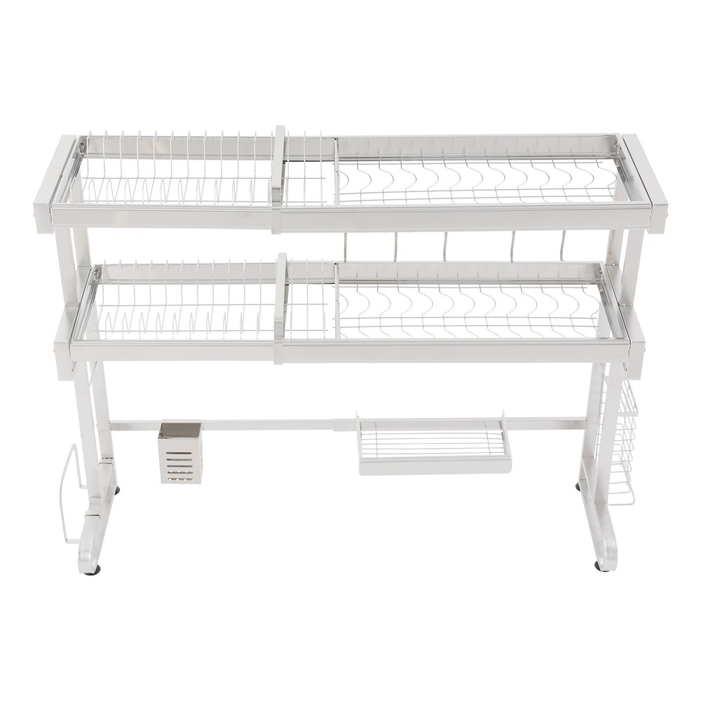2-Tier Over Sink Dish Drying Rack, Stainless Steel Expandable Over Kitchen Sink