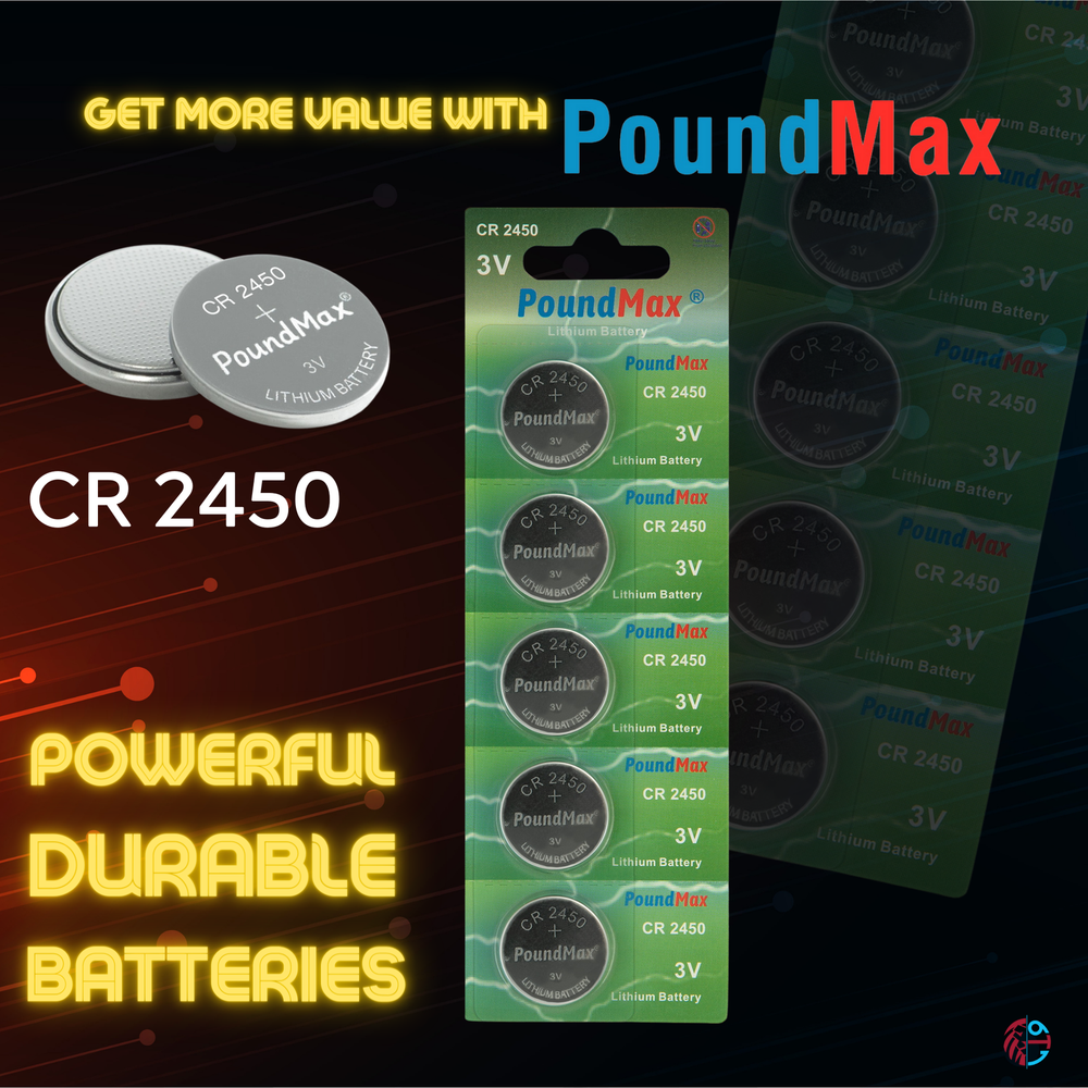 PoundMax CR2450 Batteries 3v Lithium Button Cell Battery Combo Pack - 5 Count