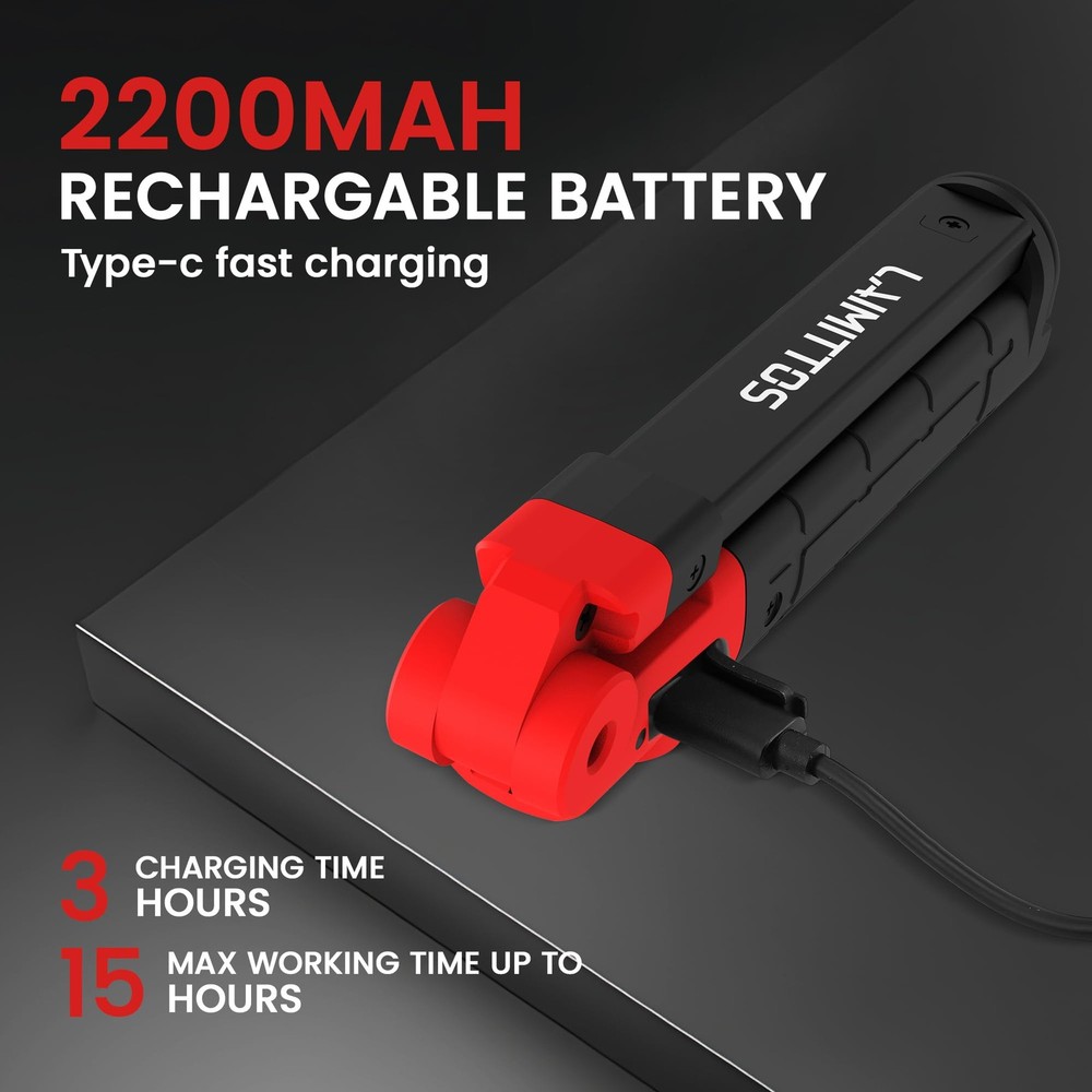 Rechargeable LED Work Light Magnetic Foldable Flashlight with Hook 3 Modes