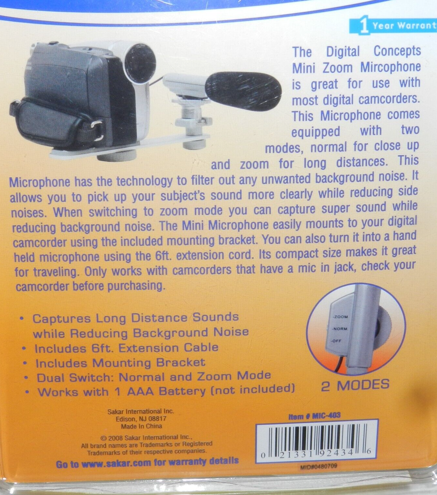 Sakar Mini Zoom Camcorder Microphone Super Sound Long Distance Range