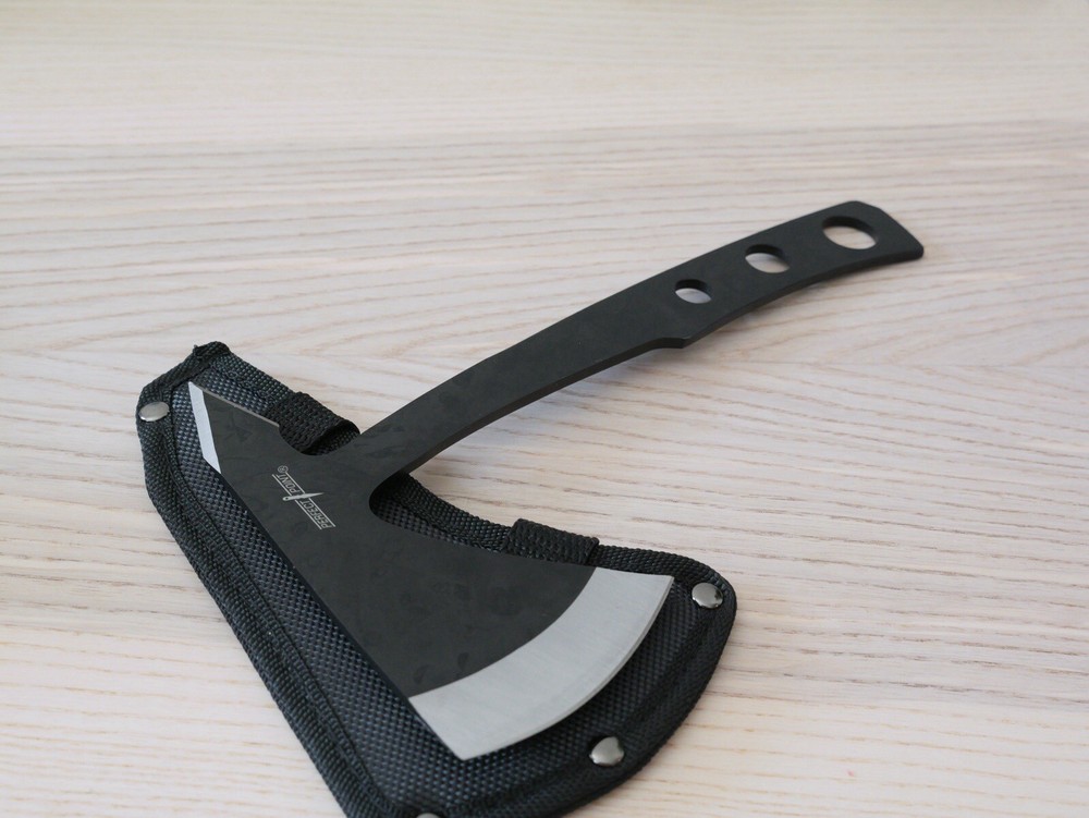10” Throwing Axe Full Tang Black Stealth Tactical Nylon Sheath Sharp Tomahawk