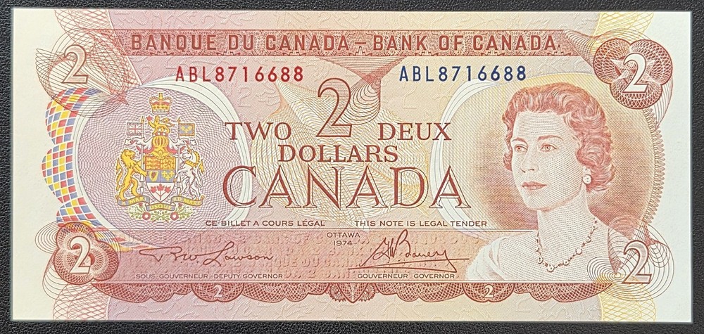 1974 Canada $2 Two Dollar Banknote - Crisp Uncirculated