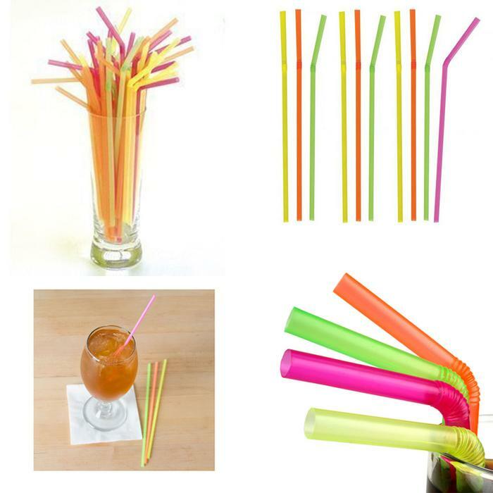 Neon Color Drinking Straws Flexible Bendable Disposable Kid Friendly Mixed Color