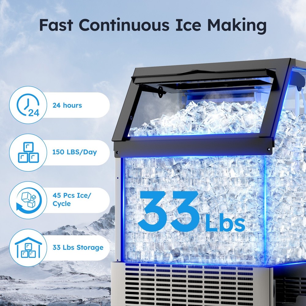 150lbs/24H Commercial Ice Make Bar Restaurant Home Ice Maker Cube Maker
