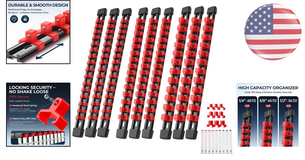 9 Pieces of Heavy-Duty Adjustable Socket Organization Set with Spring Clips