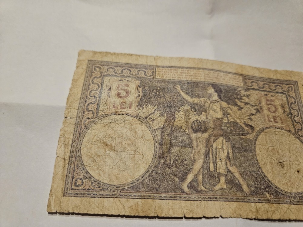 Old banknote from Romania 5 lei 1928