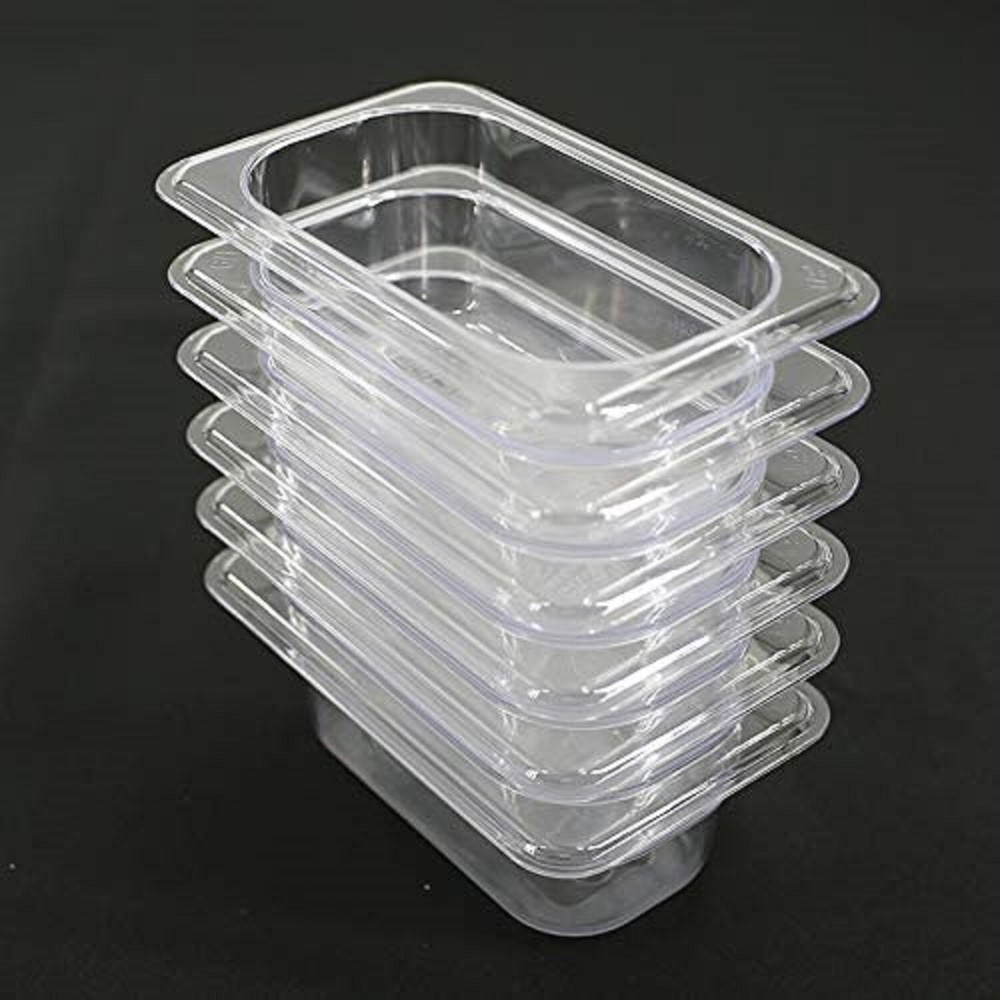 6 Pack 1/9 Size 2.5" Deep Clear Plastic Steam Prep Table Food Pan Polycarbonate