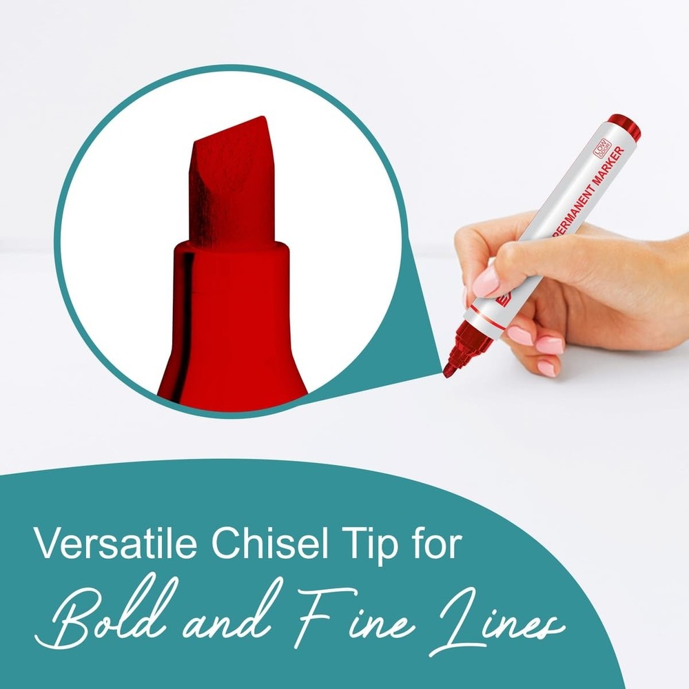 Red Chisel Tip Permanent Markers for Versatile Use on Multiple Surfaces