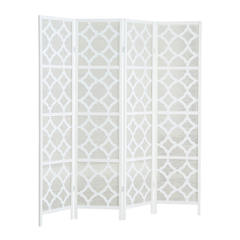 4-Panel White Diamond Design Room Divider Screen, Modern Privacy Partition