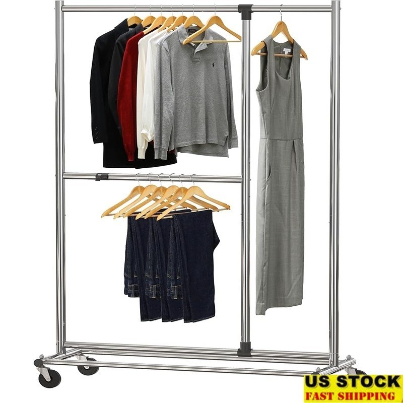 Adjustable Rolling Clothing Rack Heavy Duty Extendable Garment Storage Solution