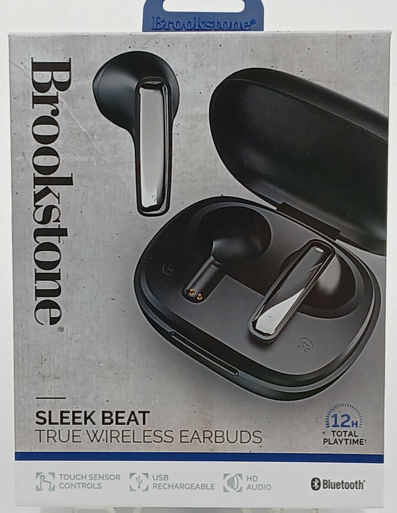 Brookstone Sleek Beat True Wireless Earbuds Black NEW