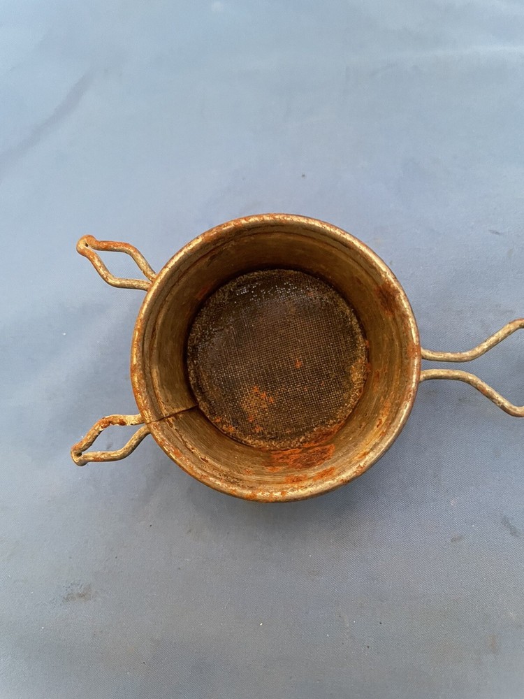 Vtg Primative Hand Strainer/ Red Wood Handle!