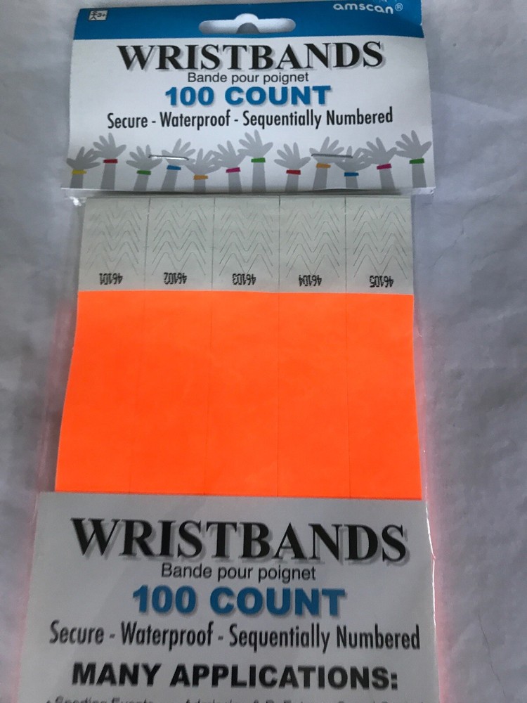 NEW Orange  Event Wristbands 100 Count Secure Waterproof Sequentially Numbered