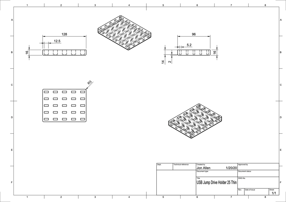 USB A Device Memory Stick Organizer Desktop Block Thin