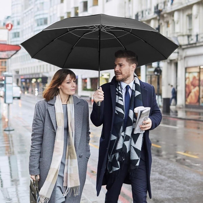 Windproof Compact Golf Umbrella Automatic Open Close Inverted Fold Double Canopy