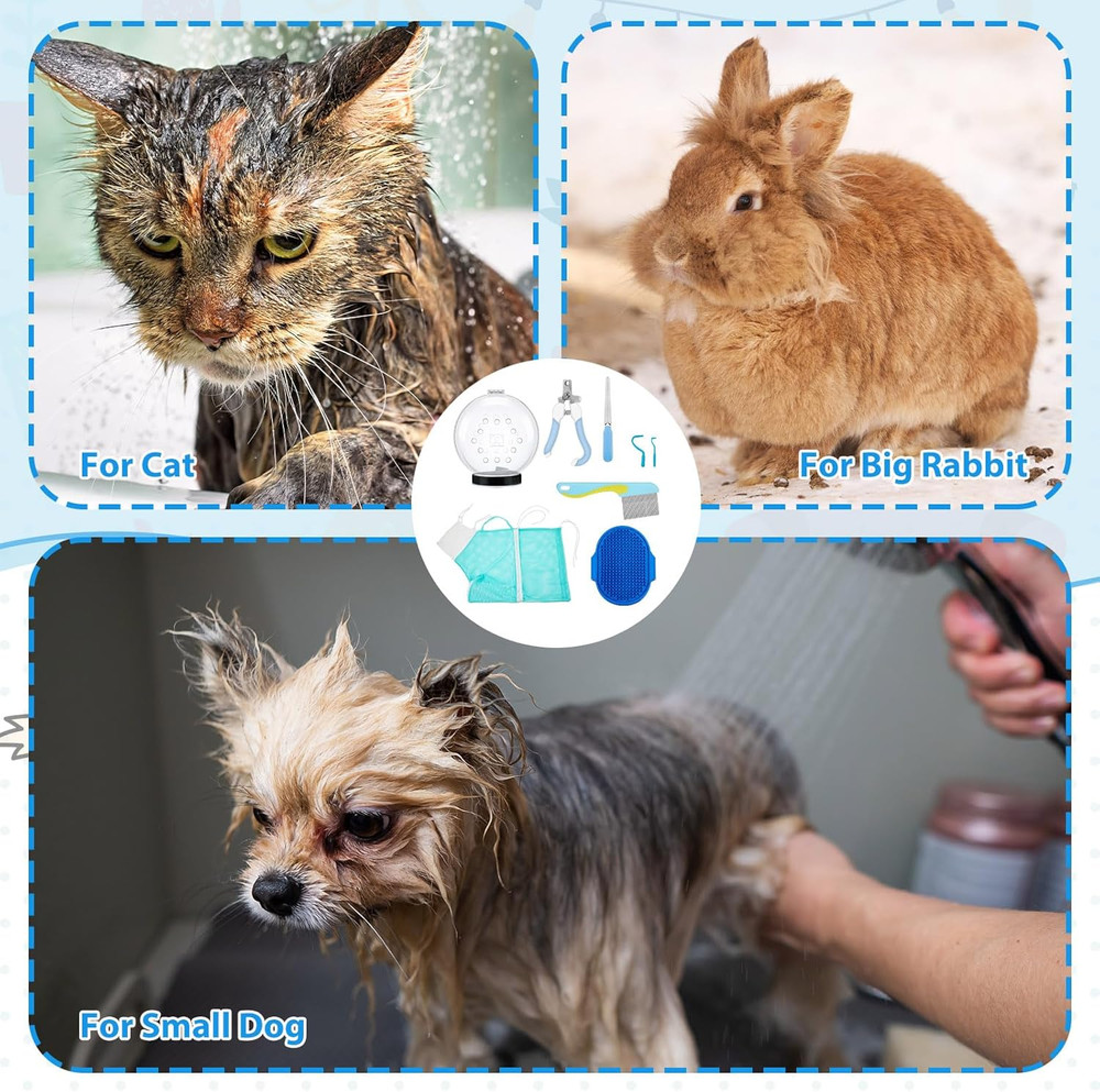 8 Pcs Cat Muzzle Set with Adjustable Cat Bathing Bag Breathable Clear Muzzle Pet