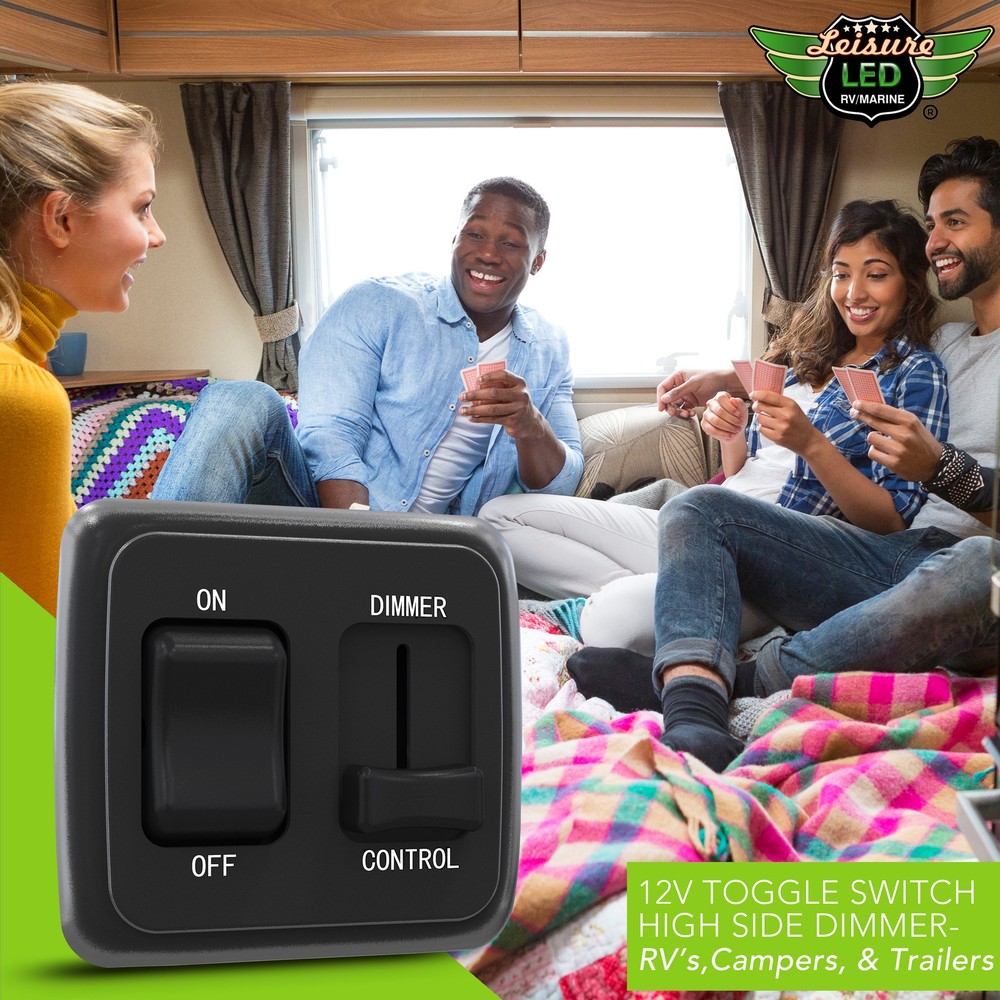 LED Dimmer Switch 12V on-off Light RV Motor Home Camper Trailer Black 12 V